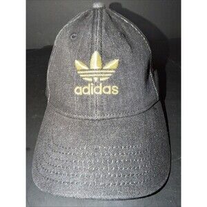 adidas HAT Black Denim Jean GOLD SHIMMER Trefoil Logo Relaxed Dad Cap Strap Back
